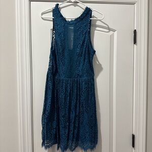 Teal Lace Sleeveless Dress - Elegant Women's Cocktail Dress